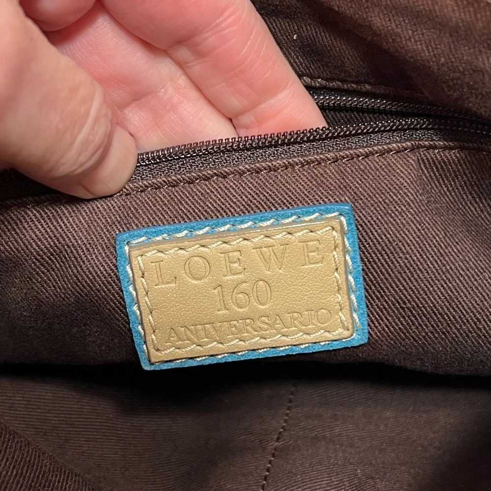 LOEWE RARE TAN AND TEAL 160TH ANNIVERSARY CANVAS CROSSBODY